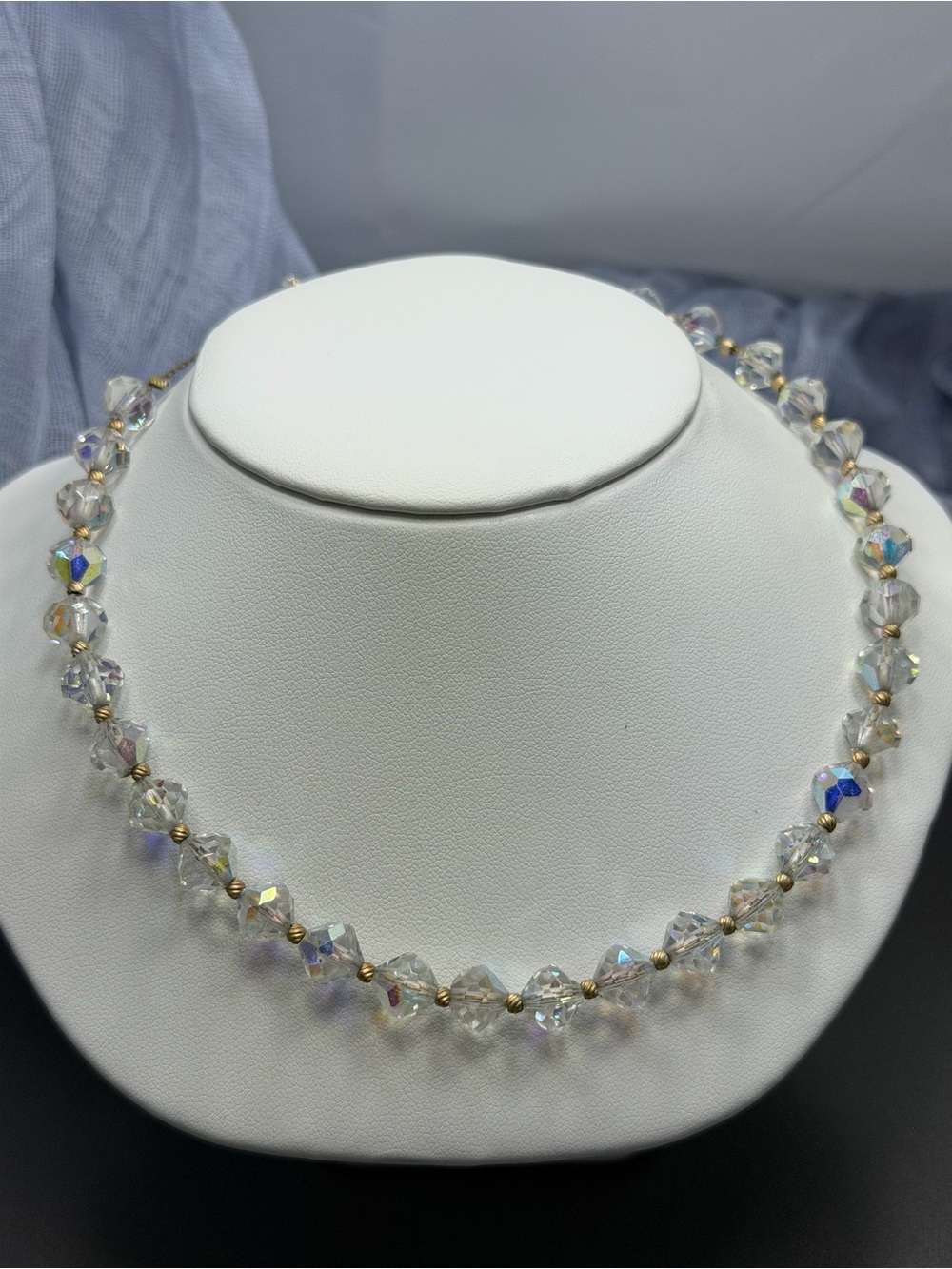 Vintage Austrian Crystal Bead on chain Necklace #25un
